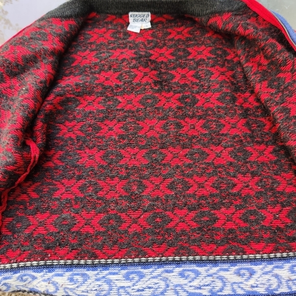 Vintage Rugged Bear Cardigan Women’s Small Red Blue Wool Nordic Zipper - Picture 6 of 9